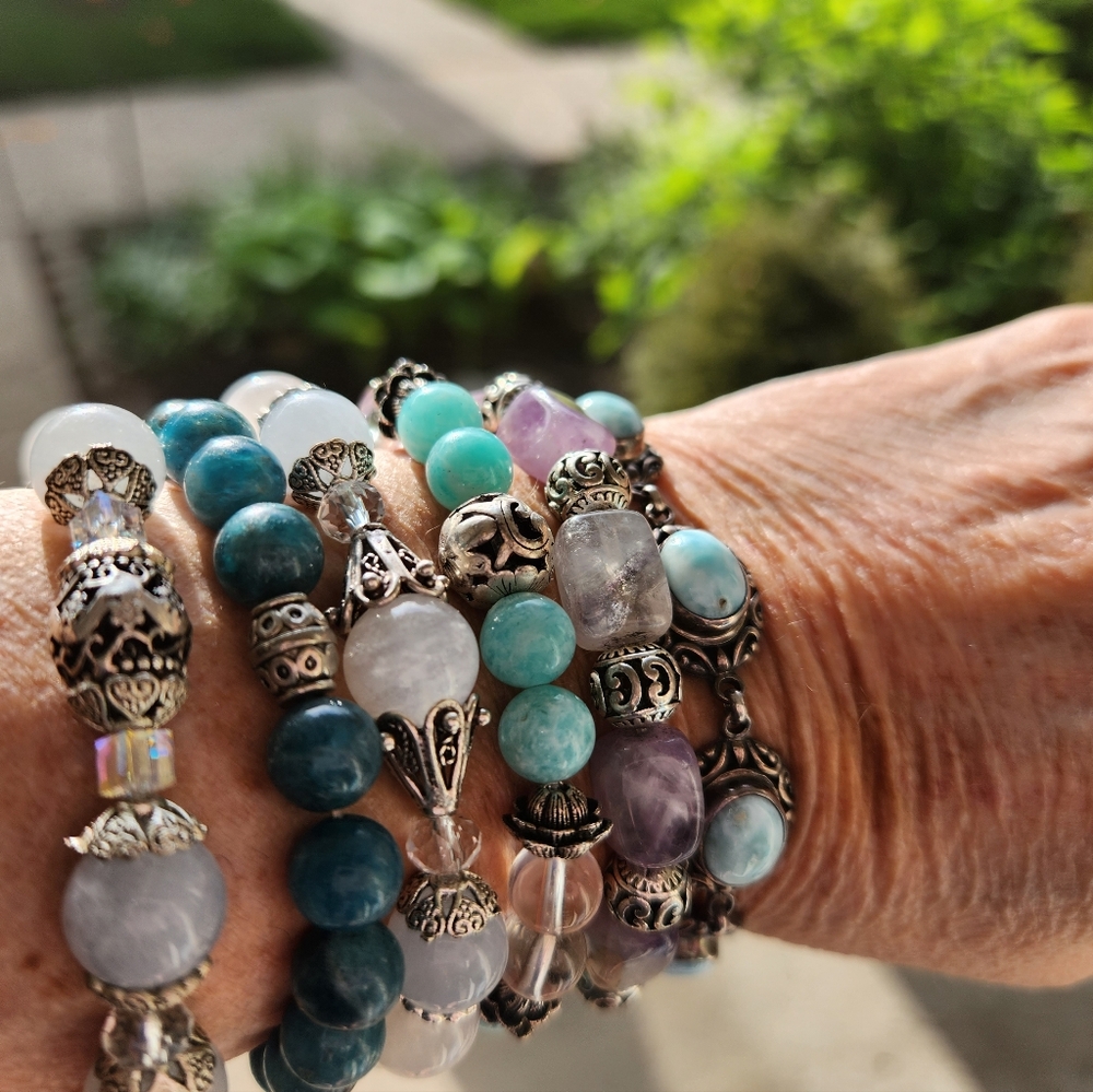 Women's Custom-made Natural Stone Bracelets with 925 SS Beads